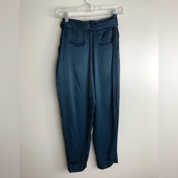 ANTHROPOLOGIE Blue Satin Tie Waist Trouser Pants - Picture 8 of 12